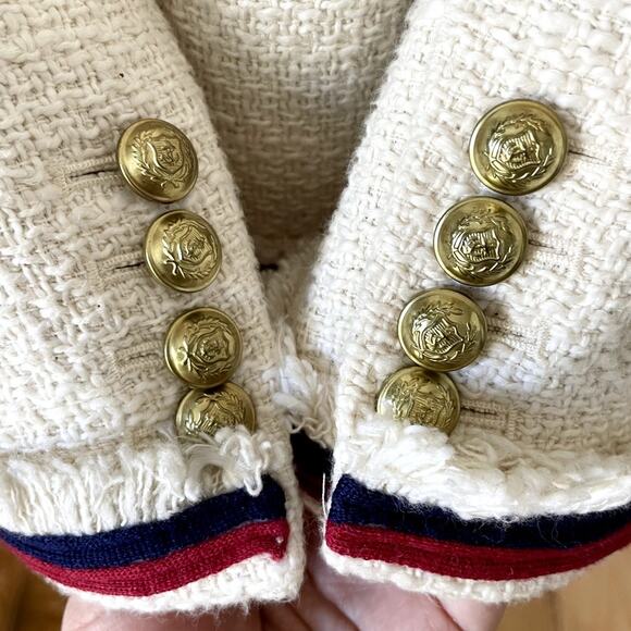 J.Crew Lady Jacket Blazer Tweed Cropped Fringe Fringy White Red Navy Blue Size 6 - Picture 13 of 13